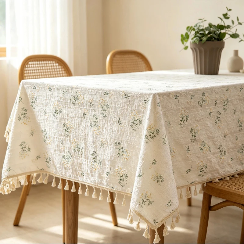 1 Piece Of Tassel Flower Washable Tablecloth Fabric Dust-Proof Tablecloth Dining Table Cover Banquet Desktop Decoration