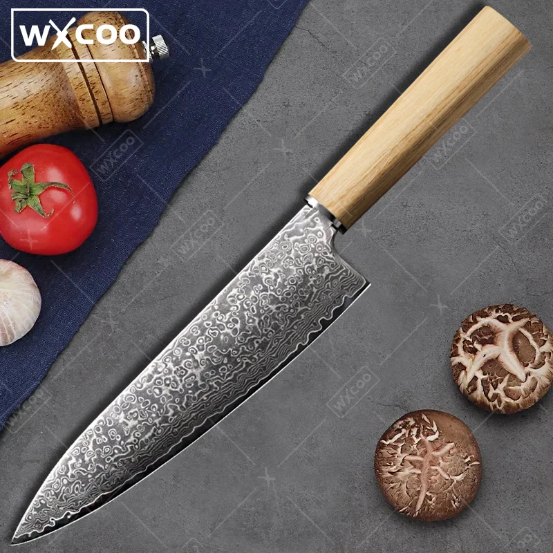 

WXCOO японский кухонный нож из дамасской стали, нож шеф-повара, кованый нож для мяса, кухонный нож для филеровки рыбы, острый нож для сашими