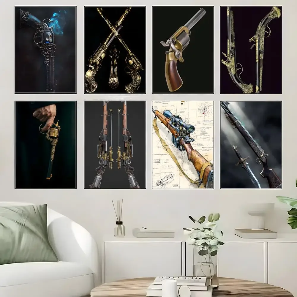 Artwork V-Vintage Firearms Arts Poster Self-adhesive Art Waterproof Paper Sticker Coffee House Bar Room Wall Decor