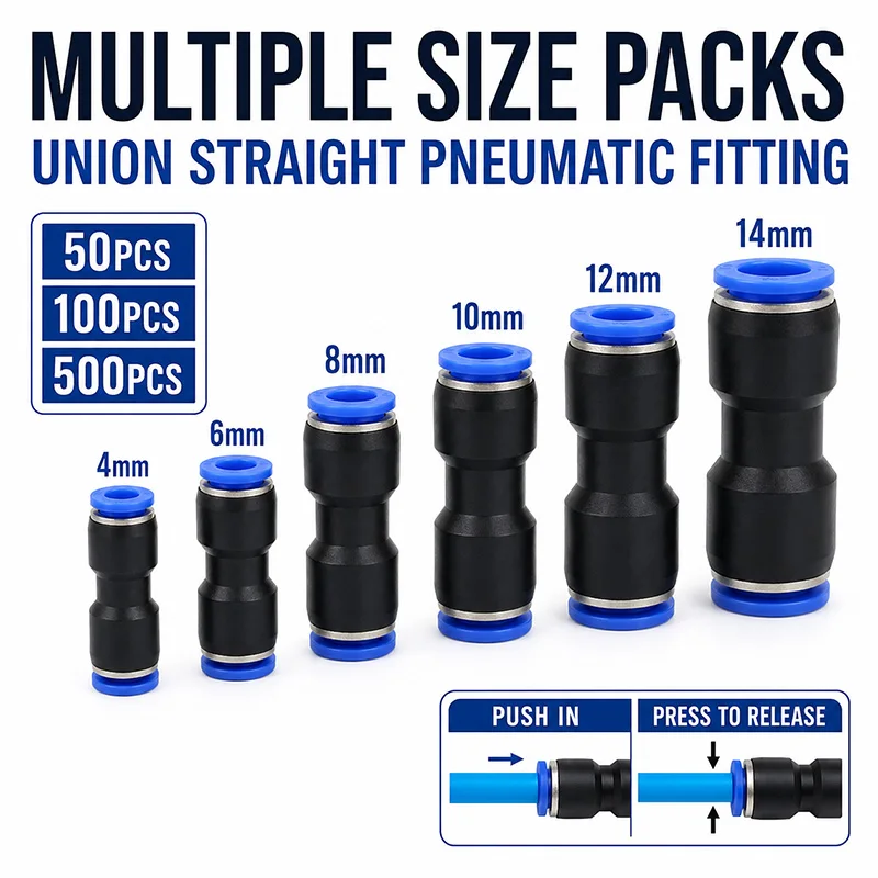 50-1000PCS PU PG PV Pneumatic Push In Reducer Straight Fittings for 4 6 8 10 12 14 16mm Air Tube Quick Connector Assortment Kit