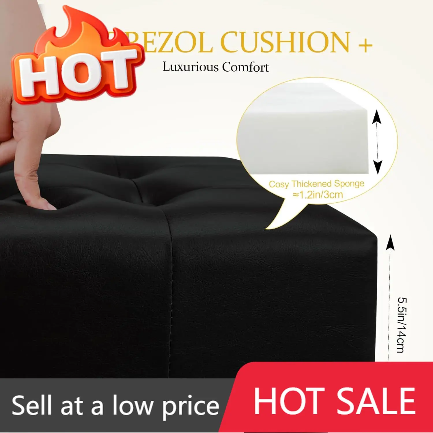 

Черный прямоугольный пуфик-оттоманка из искусственной кожи для ног, для дивана, гостиной, прихожей, 15.8x11.8x9.5 дюймов