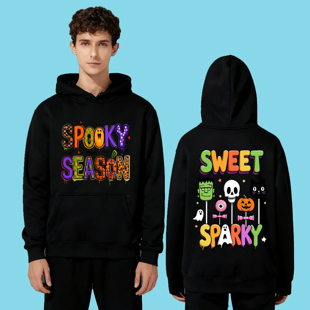 

Повседневная модная толстовка с капюшоном весом 330 г весом 2025 года подходит как для мужчин и женщин с принтами в стиле Хэллоуина.
