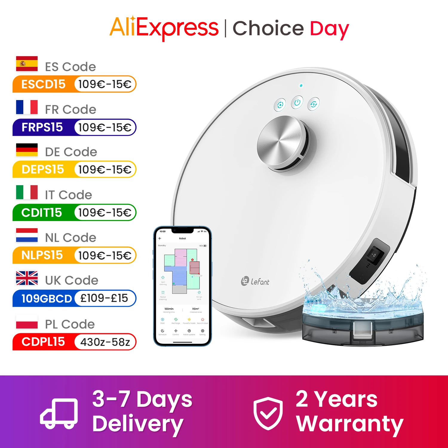 LEFANT-Aspirateur Robot Dallas avec Vadrouille, Navigation Lidar (LDS), 4000Pa, Batterie 4000 mAh, Contrôle App/Alexa, Idéal pour les Sols Durs