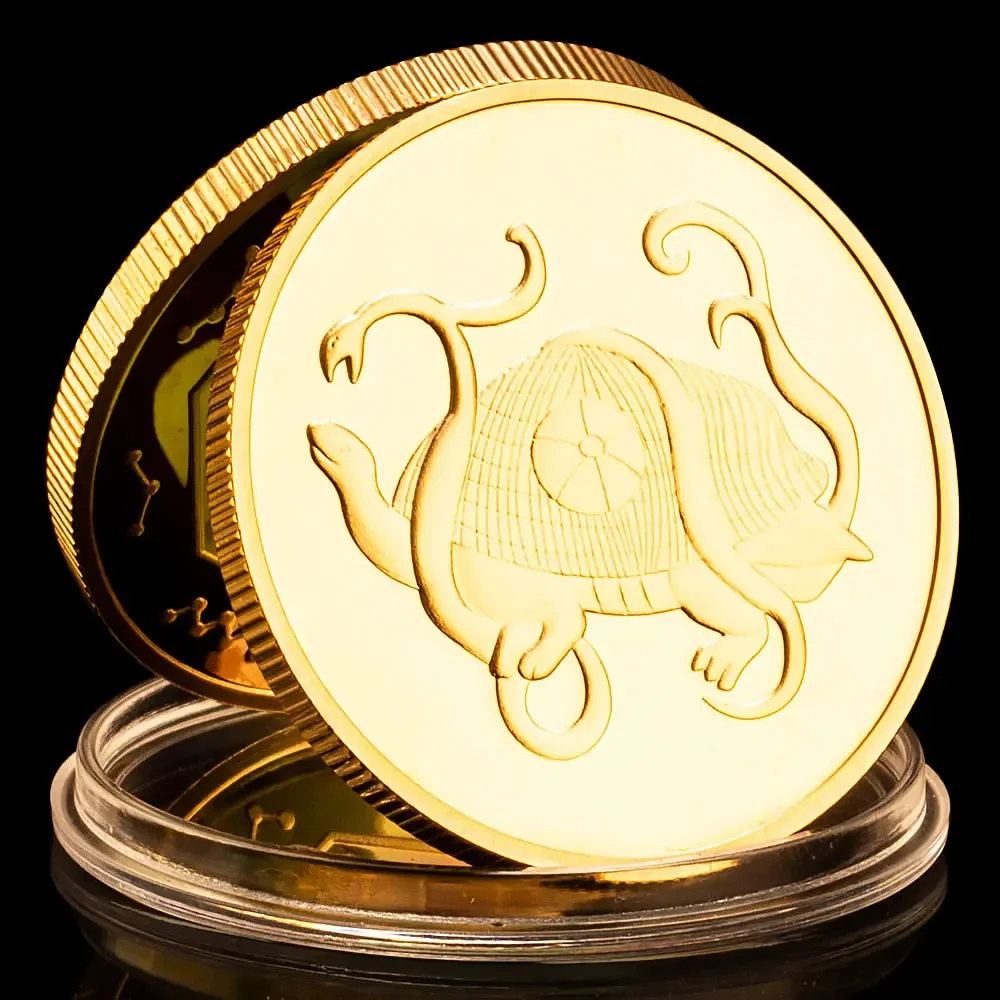 Chinese Tai Chi Collectible Coins Four Mythical Creatures of Ancient Times Black Tortoise Golden Plated Souvenir Coin