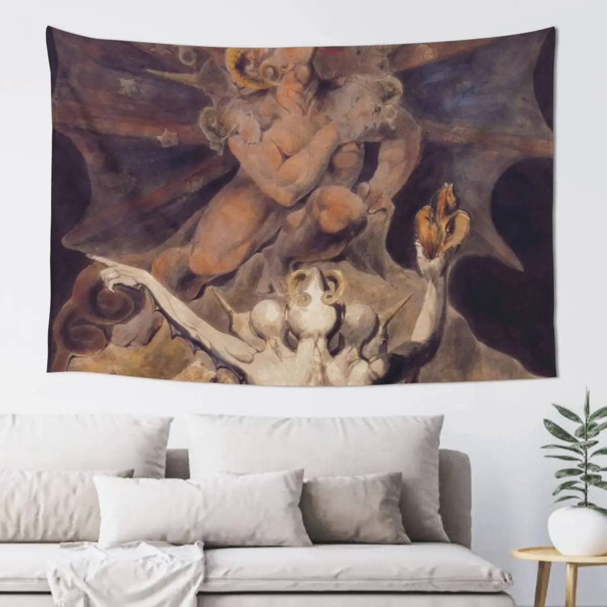 HD The Number of the Beast is 666, (serie - number 3 of 4) by William Blake HIGH DEFINITION (original colors) Tapestry