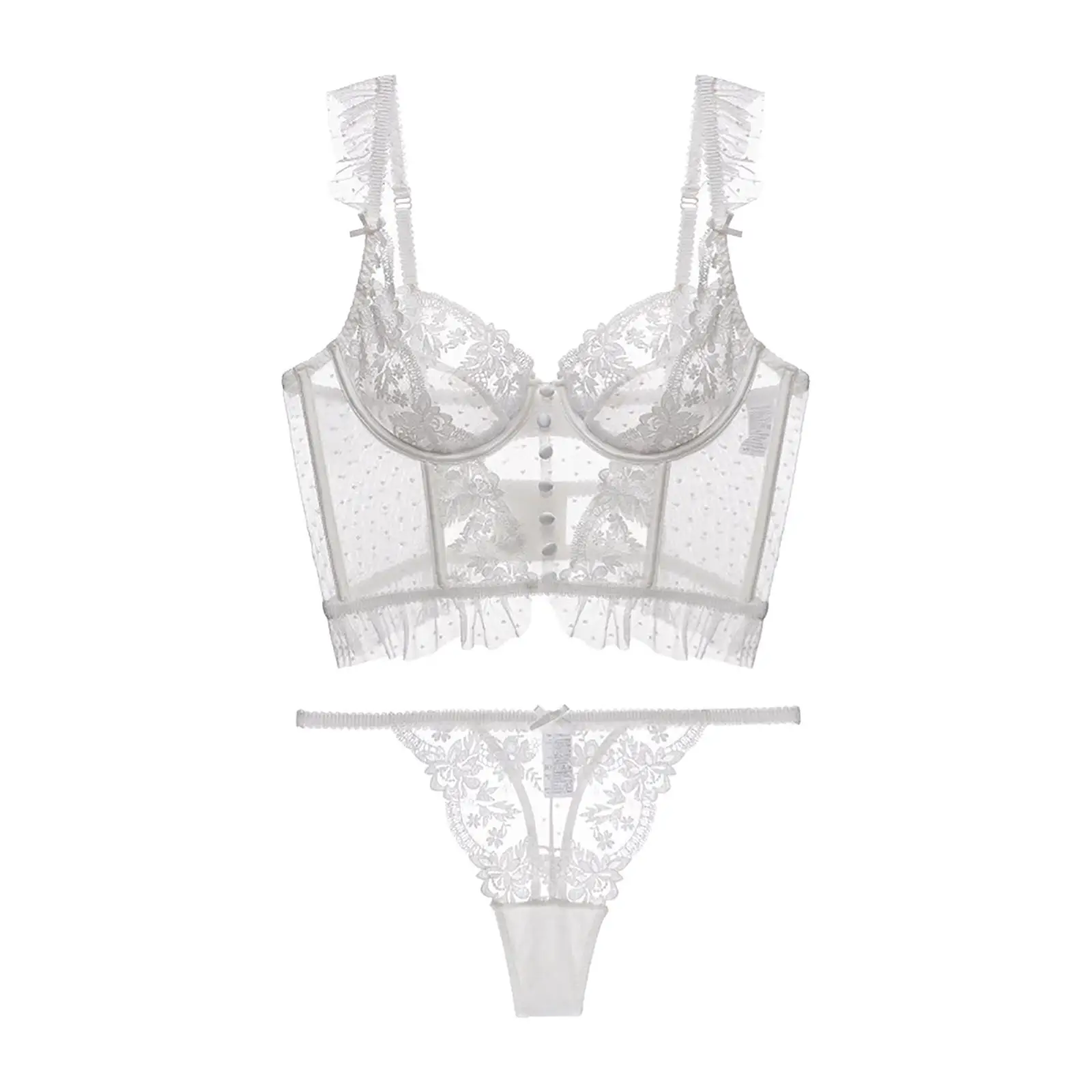 Women Lingerie Set Thin Underwear 2 Piece Bodysuit Underwire Lace Transparent Bra Panty Sets for Bridal Gift Wedding Sleepwear