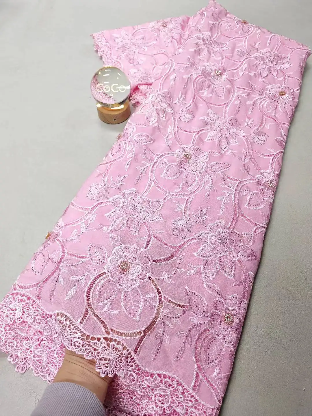 

2025 Africa Nigerian Sequins for Wedding Dress Chiffon Tulle Lace Fabric High Quality Party Guipure Sewing cotton 5Yard XL141