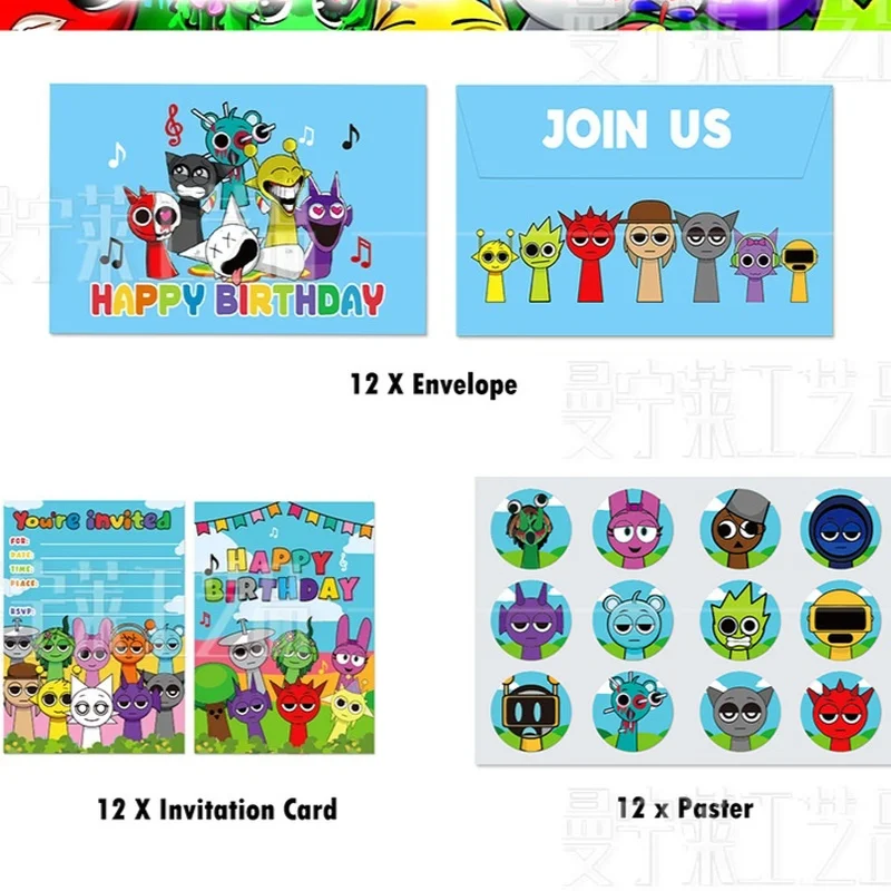 

Sprunki Inconredibox 12set Invitation Card Theme Party Letter Venue Layout Labeling Ceremony Sense Birthday Greeting Gift Card