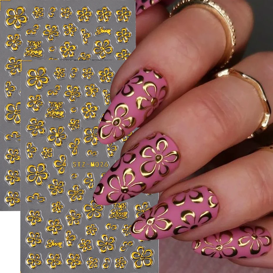 2 stuks gouden bloempatroon bloem nail art sticker licht luxe stijl ontwerp lente zelfklevende diy sticker manicure accessoires
