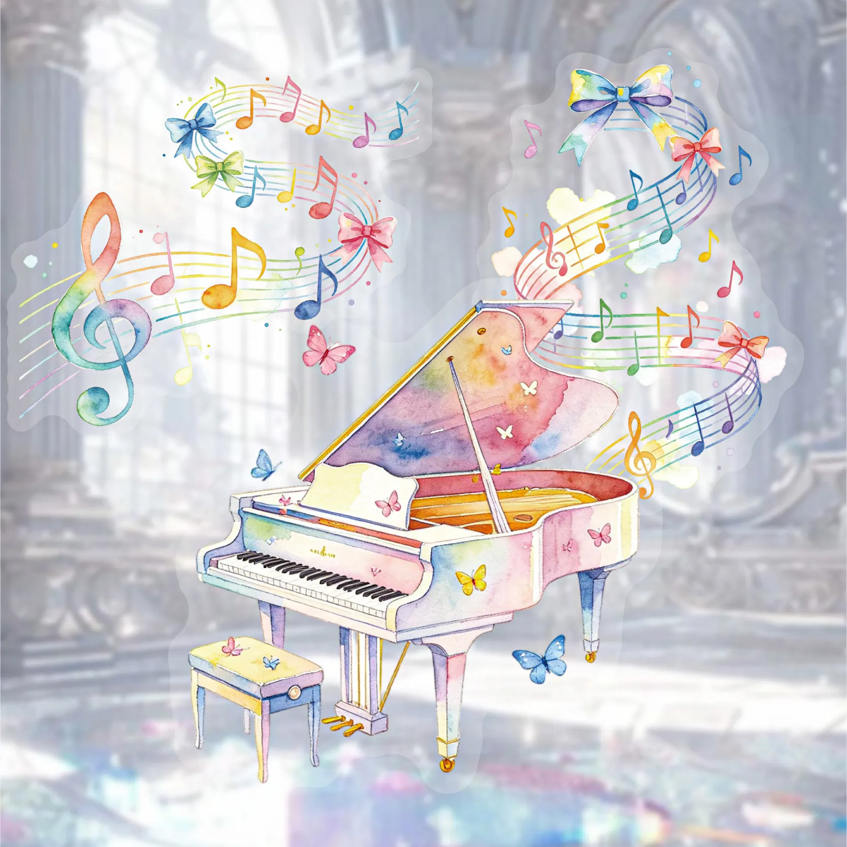 Vintage Colorful Musical Instrument Note Landscape PET Sticker Creative DIY Journal Material Collage Scrapbooking Stationery