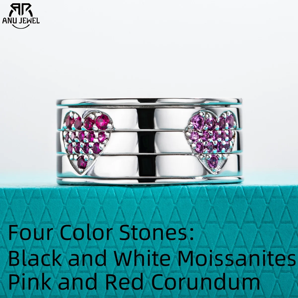 AnuJewel Moissanite Spinner Heart Band Rings 925 Sterling Silver Fidget Spinners Wedding Band Ring Unzip Jewelry Gifts Wholesale
