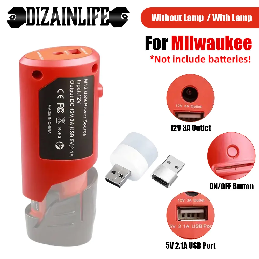 For Milwaukee M12 12V li-ion Battery USB Adapter Charger Power Tools Power Bank to Charger the cell phone ipad