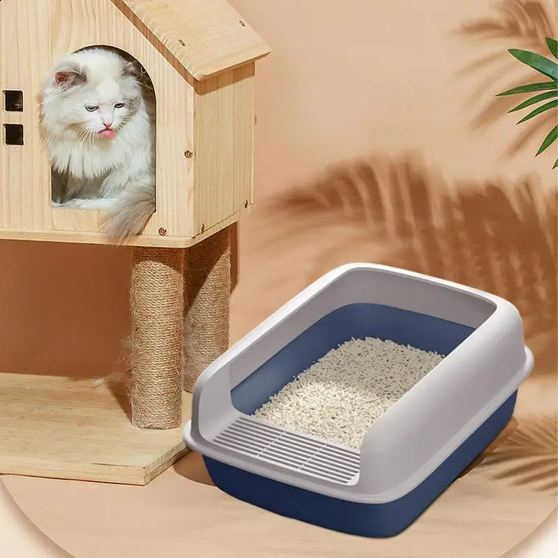 household High Sided Litter Box High Back Extra Large Open Top Litter Box With Scooper Side Opening Cat Litter Pan Pet Supplies