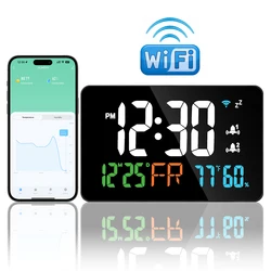 Tuya WiFi Desktop Clock Calendar Intelligent Thermometer Hygrometer with Digital LED Display Support WIFI Auto-Calibration