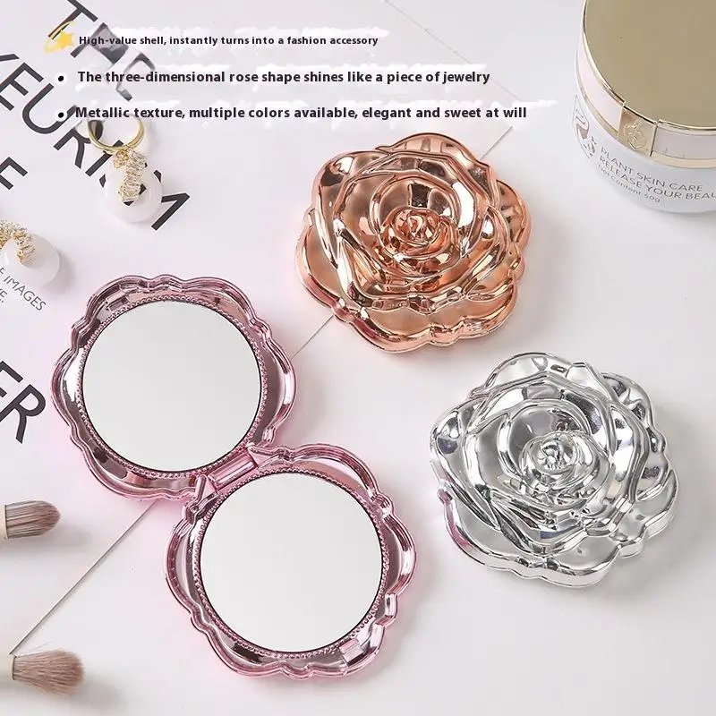 1PCS Double Sided Hand Mirrors Portable Mini Mirror Retro Rose Flower Small Pocket Makeup Mirror Compact Cosmetic Beauty Tool