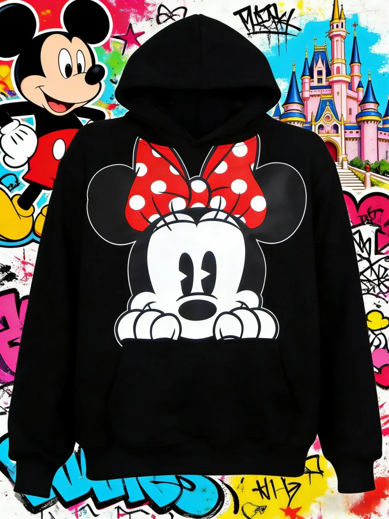 

Осень-зима 2025 г., теплая толстовка с капюшоном Disney Big Minnie Mouse, удобная толстовка с длинными рукавами и карманом-кенгуру