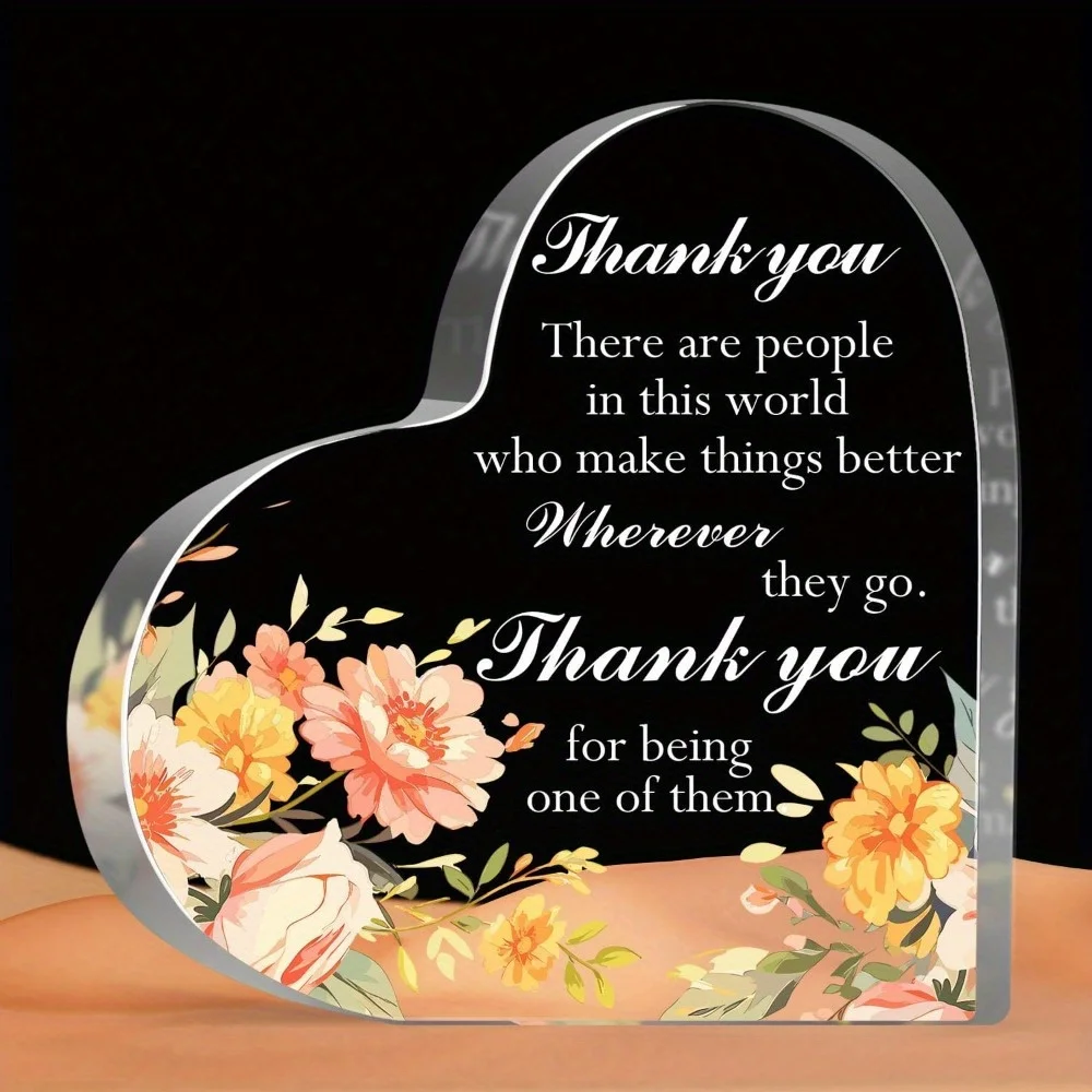 Thank You Heart Acrylic, Appreciation Paperweight Gift for Coworker Teacher Boss