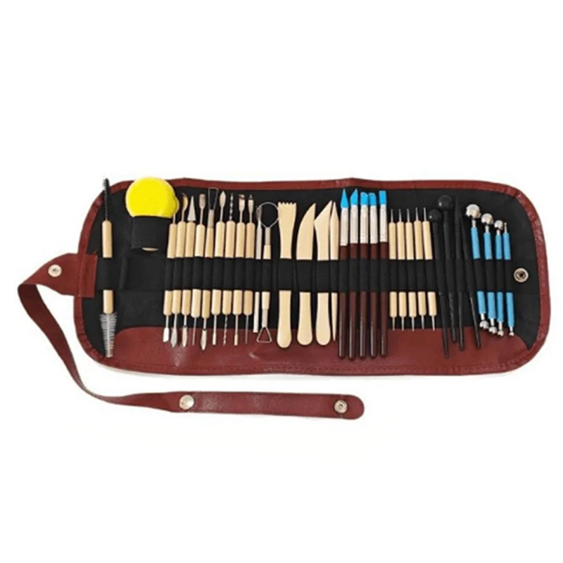 ABDJ-40-teiliges doppelseitiges, lufttrockener Schnitzwerkzeug-Set, Töpferei, Ton, Bildhauerei, DIY-Werkzeuge, Töpferei, Modellierung, Glättung