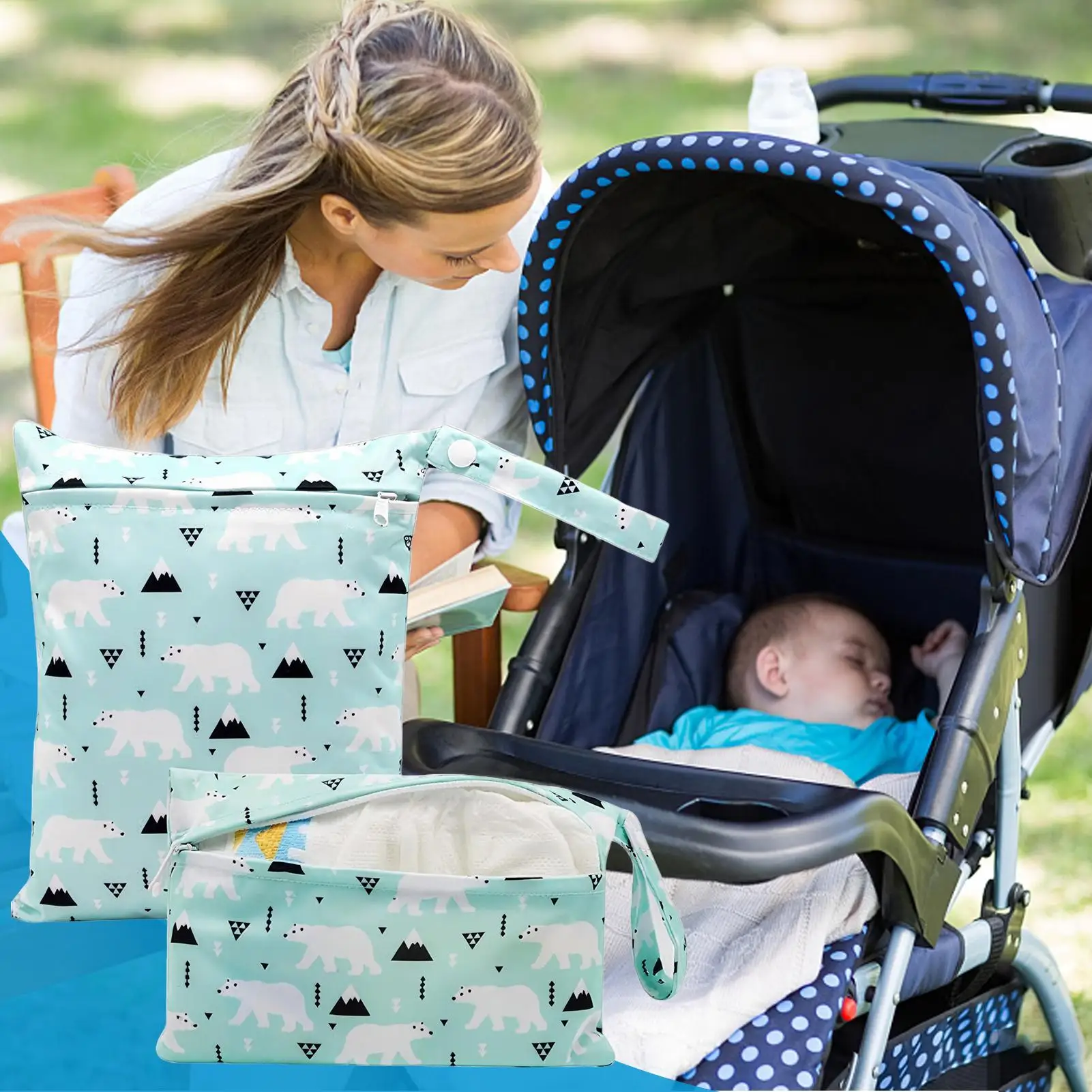 حقيبة مبللة 2 قطعة قابلة للغسل وقابلة لإعادة الاستخدام حفاضات الطفل المنظم أكياس تخزين قابلة للغسل للسباحة والتخييم والسفر والتمارين الرياضية