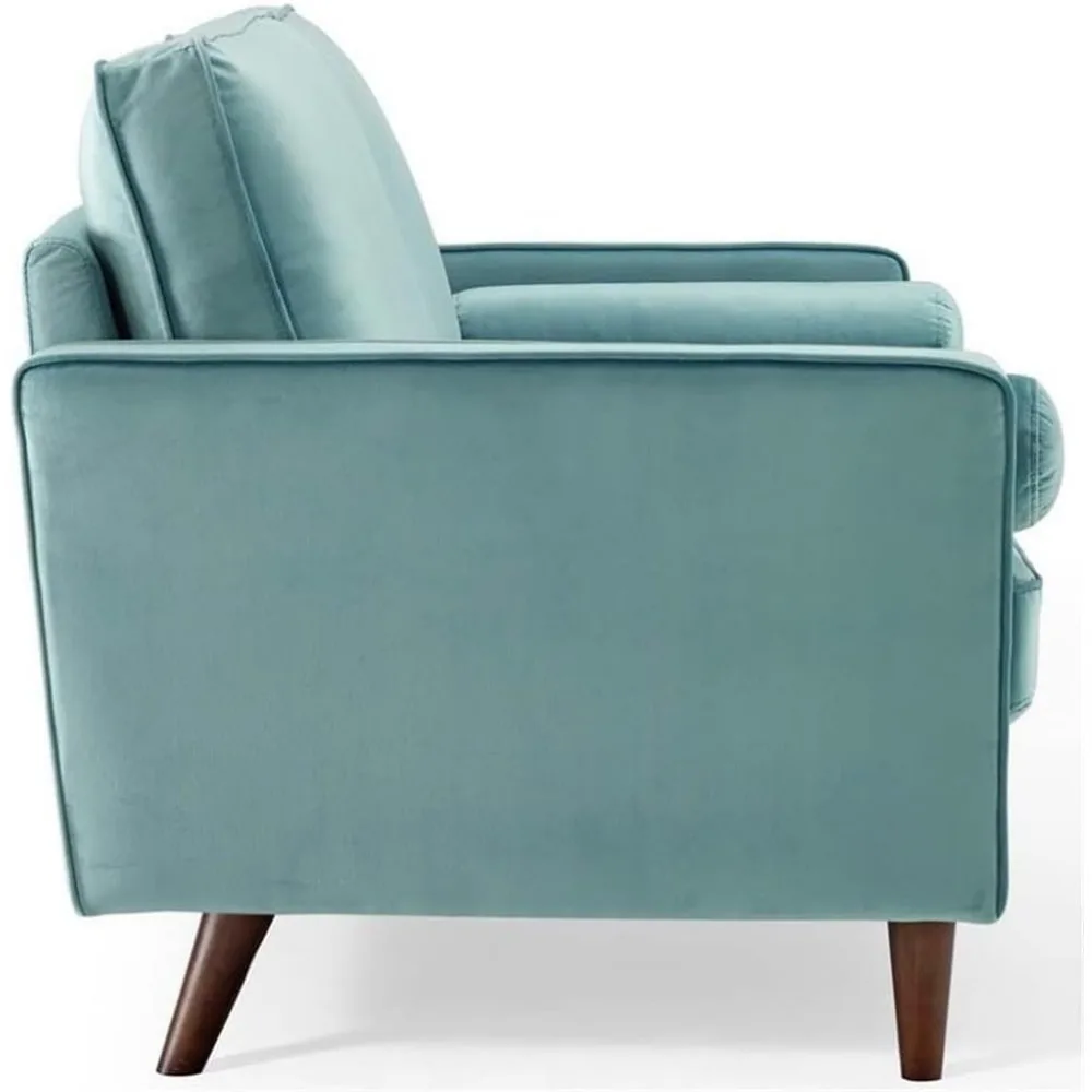 مقعد Loveseat مخملي حديث باللون الأخضر النعناعي مع لمسات الجوز - أثاث غرفة معيشة مريح وأنيق