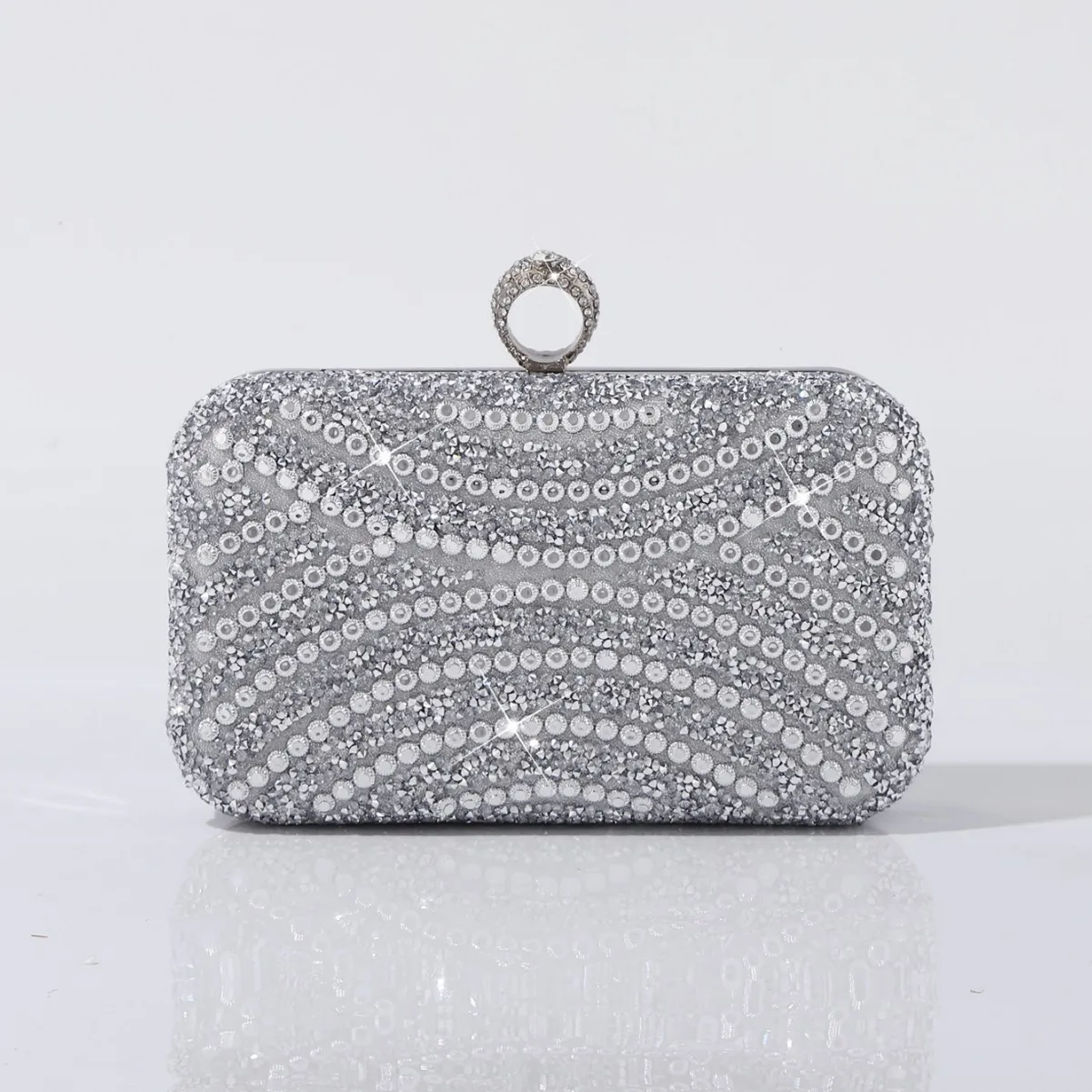 

Роскошные квадратные вечерние сумки ручной работы с серебряными бриллиантами для женщин, изысканное модное кольцо, небольшой клатч, сумка на плечо с цепочкой, вечерние