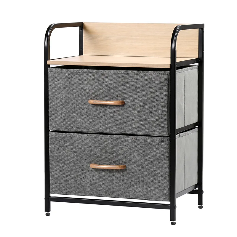 

2 Drawer Multi-Purpose Folding Wardrobe Storage Bins Wooden Top Fabric Cabinet Household Drawer Dresser Storage Tower