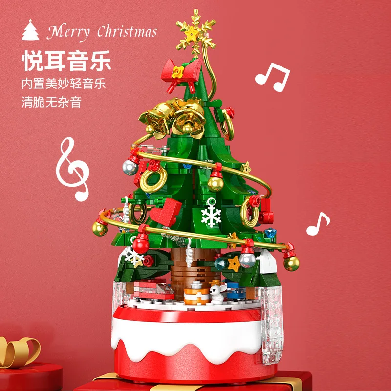 مع ضوء LED هدية عيد الميلاد صندوق تشغيل الموسيقى الصغير للأطفال شجرة عيد الميلاد سانتا كلوز نموذج الطوب الصغير بنة الطوب #3