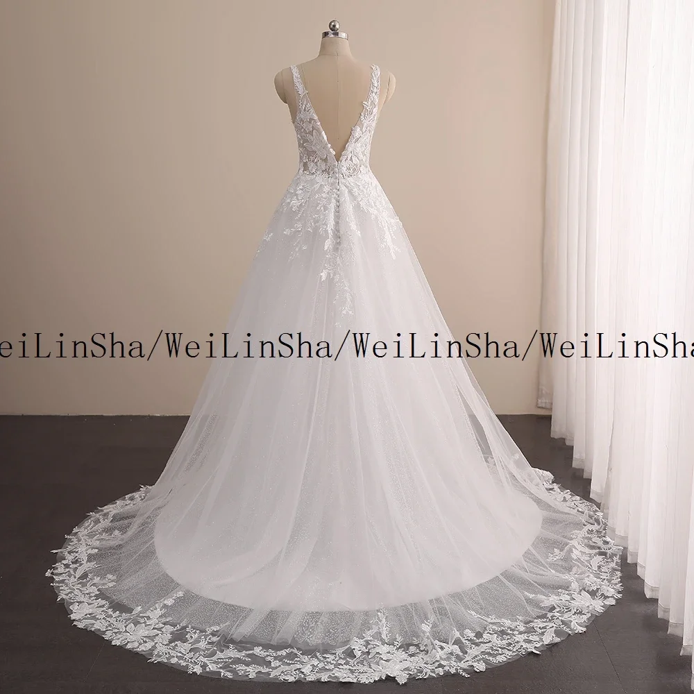 WeiLinSha Kappe Hülse EINE Linie Chic Elfenbein Hochzeit Kleider Spitze frauen Kleid für Ehe Echt Bild Brautkleider Robe de Mariée