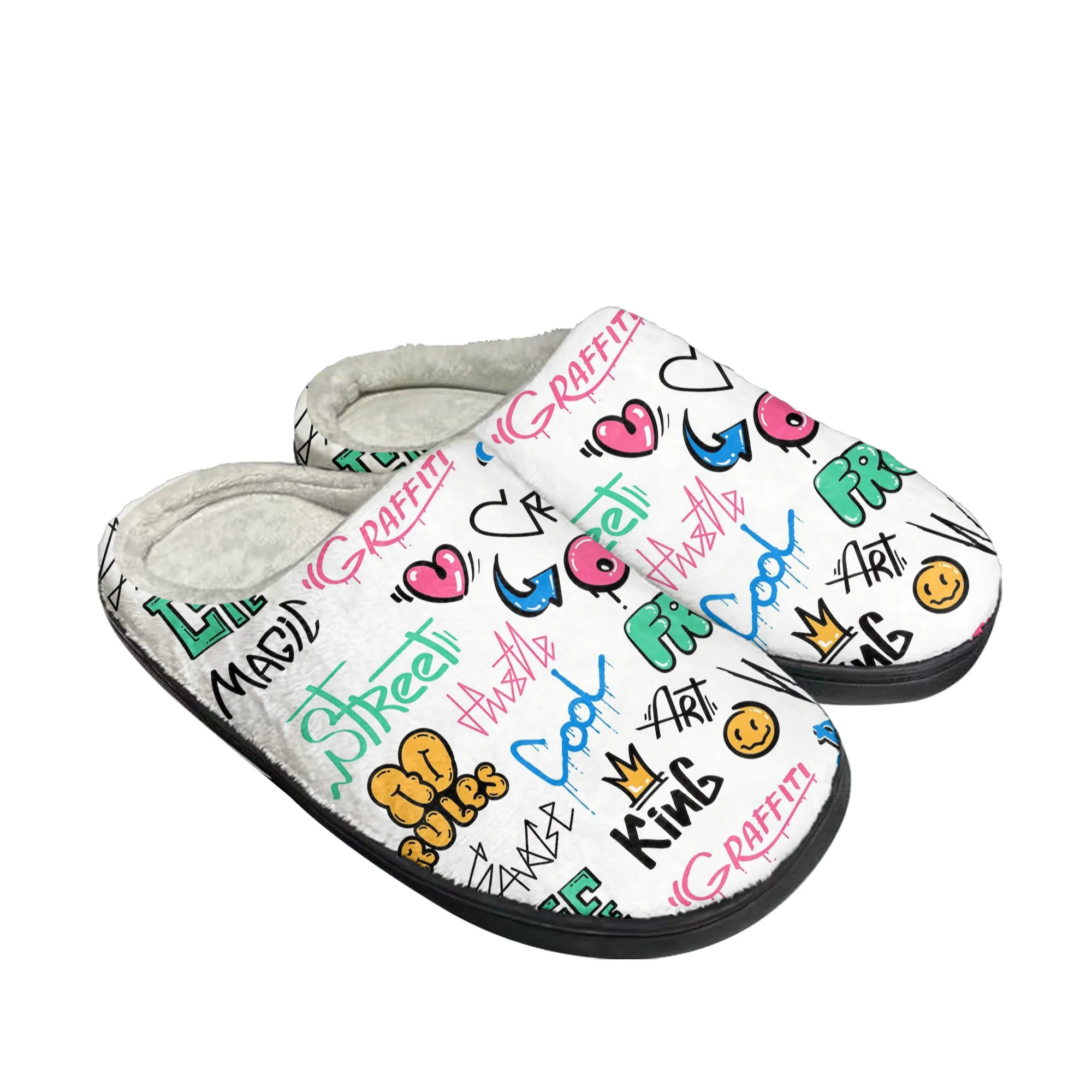 男性と女性のためのグラフィティスタイルの綿のスリッパ,豪華な寝室の靴,カジュアル,保温,カスタマイズされた屋内靴,高品質