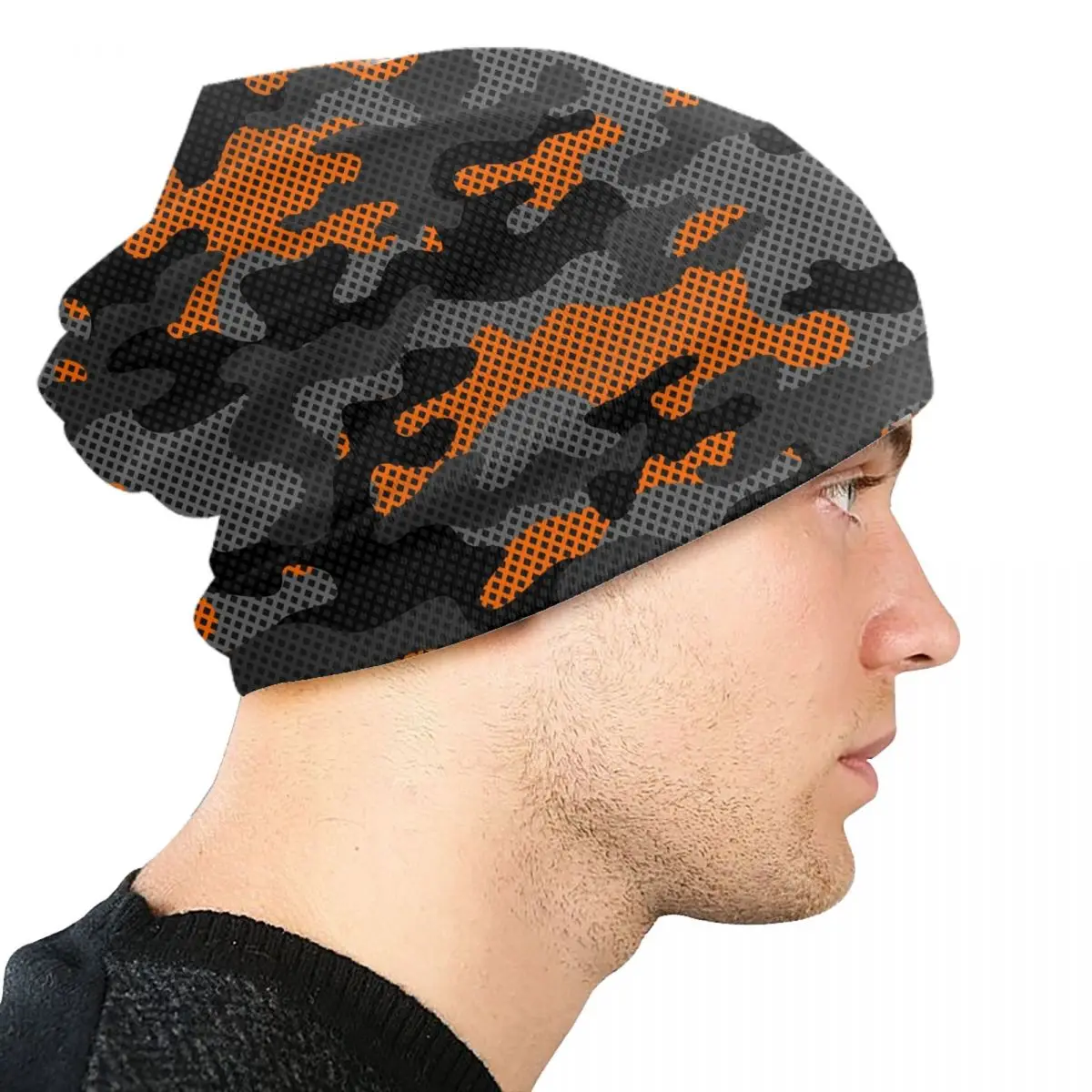 Camouflage Dark Black Orange Camo Skullies Beanies Caps Hip Hop Winter Warm Men Women Knitted Hat Adult Unisex Bonnet Hats view 4
