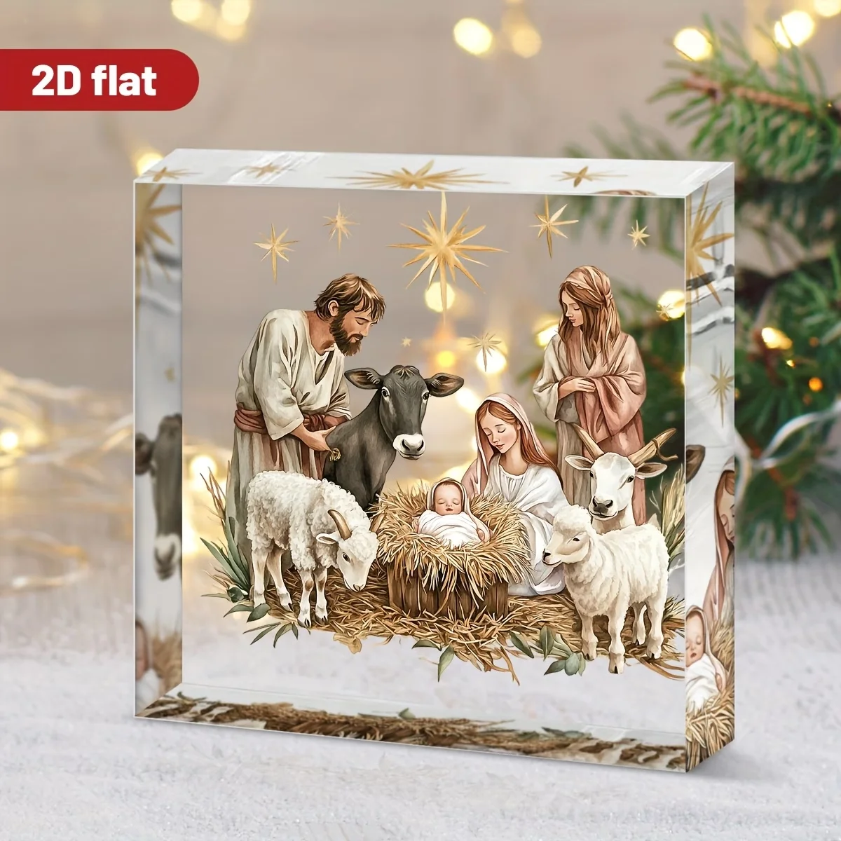 Vintage Jesus Nativity Acrylic Sign, Christmas Religious Table Decor, Bethlehem Star Manger Scene, Christian Holiday Gift