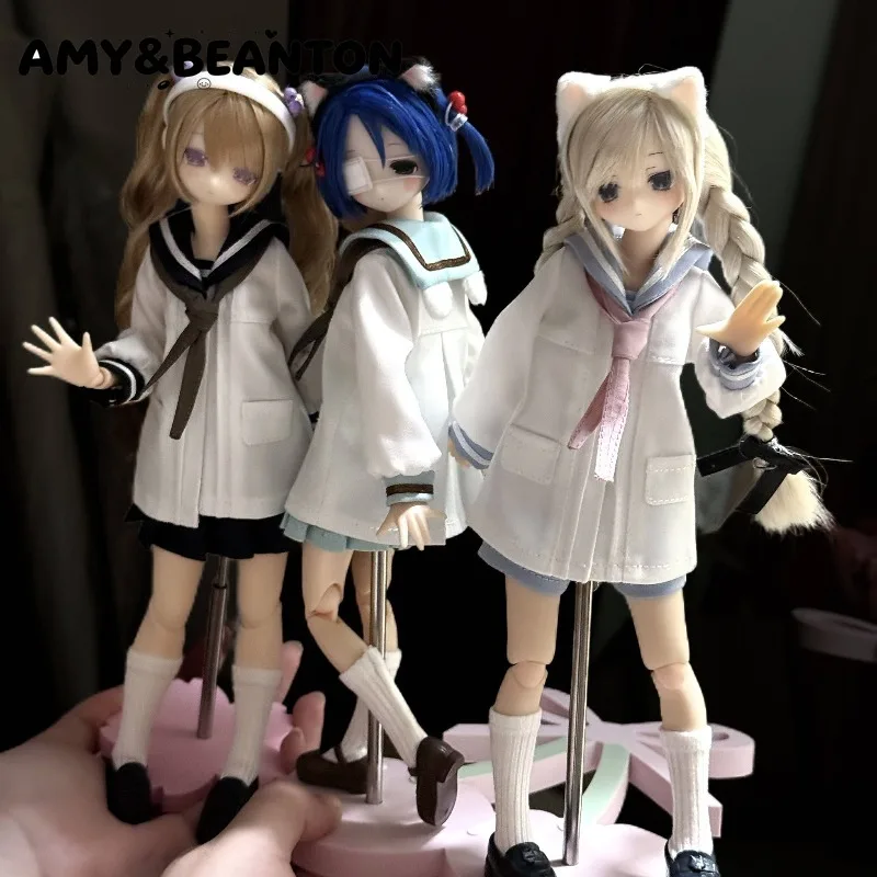 bjdオリジナルドール服、azone-ob22ミックスエンジェル1-6専用ボディドール用、トップス＋ネイビーのプリーツスカート＋バンダナ＋靴下、4点セット
