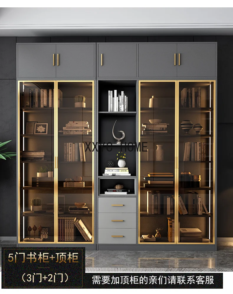 All solid wood bookcase light luxury glass door to the top of northern Europe simple modern bookcase display