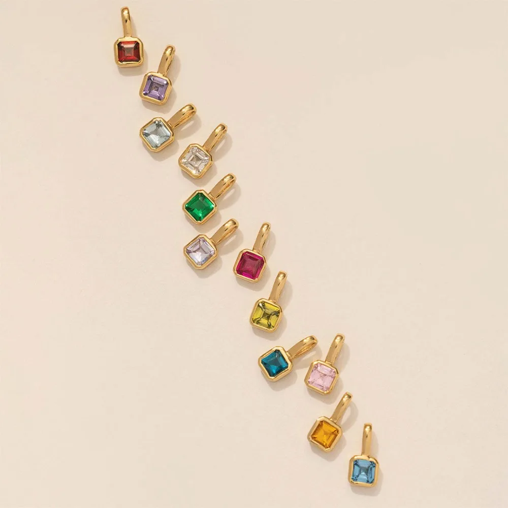 Wholesale 12 Months 6mm Square Zirconia Birthstone Pendant Gold Plated Stainless Steel Birthday Valentine Brand Jewelry Gift