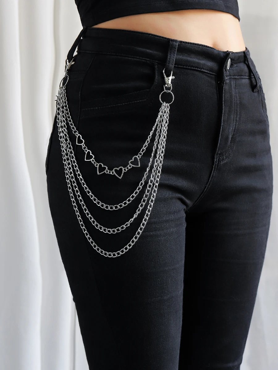 Y2K-Style Hosenkette für Damen, Herz-Taschenkette, Gürtelkette, Jeanskette, Schmuck, Punk-Gothic-Accessoires
