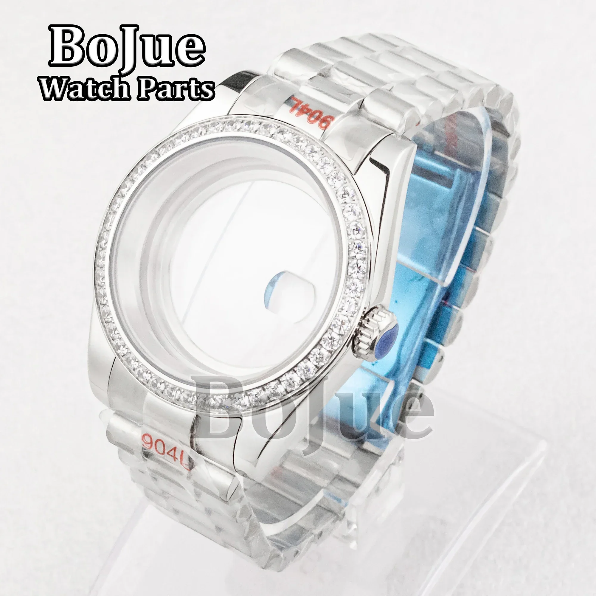 

36/39mm Diamond Case President Strap Bracelet Watch band Parts Sapphire Glass Crystal For nh34 nh35 nh36 nh38 Movement Datejust