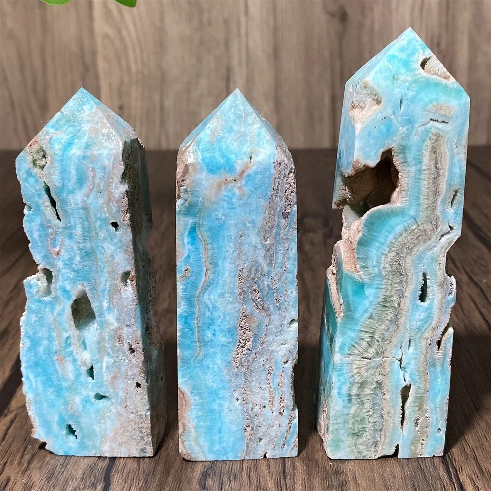 Natural Energy Gemstone Caribbean Calcite Healing Blue Hemimorphite  Ore Mineral Obelisk Crystal Tower Point Home Decoration