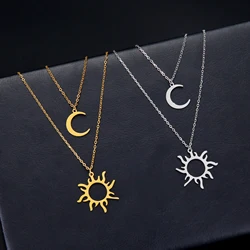 COOLTIME Sun Moon Pendant Necklace Stainless Steel Bohemian Choker Fashion Amulet Jewelry Gift for Women New in Wholesale