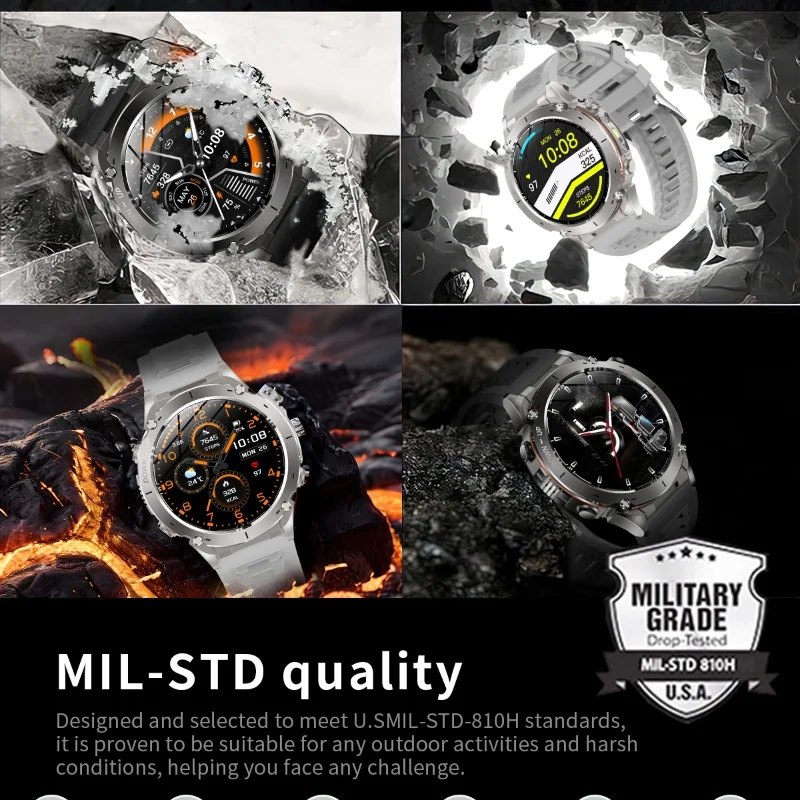 Men Outdoor Military GPS Track AMOLED HD Flashlight 730mAh Battery Compass Barometer 3ATM Waterproof Bluetooth Call Smart Watch