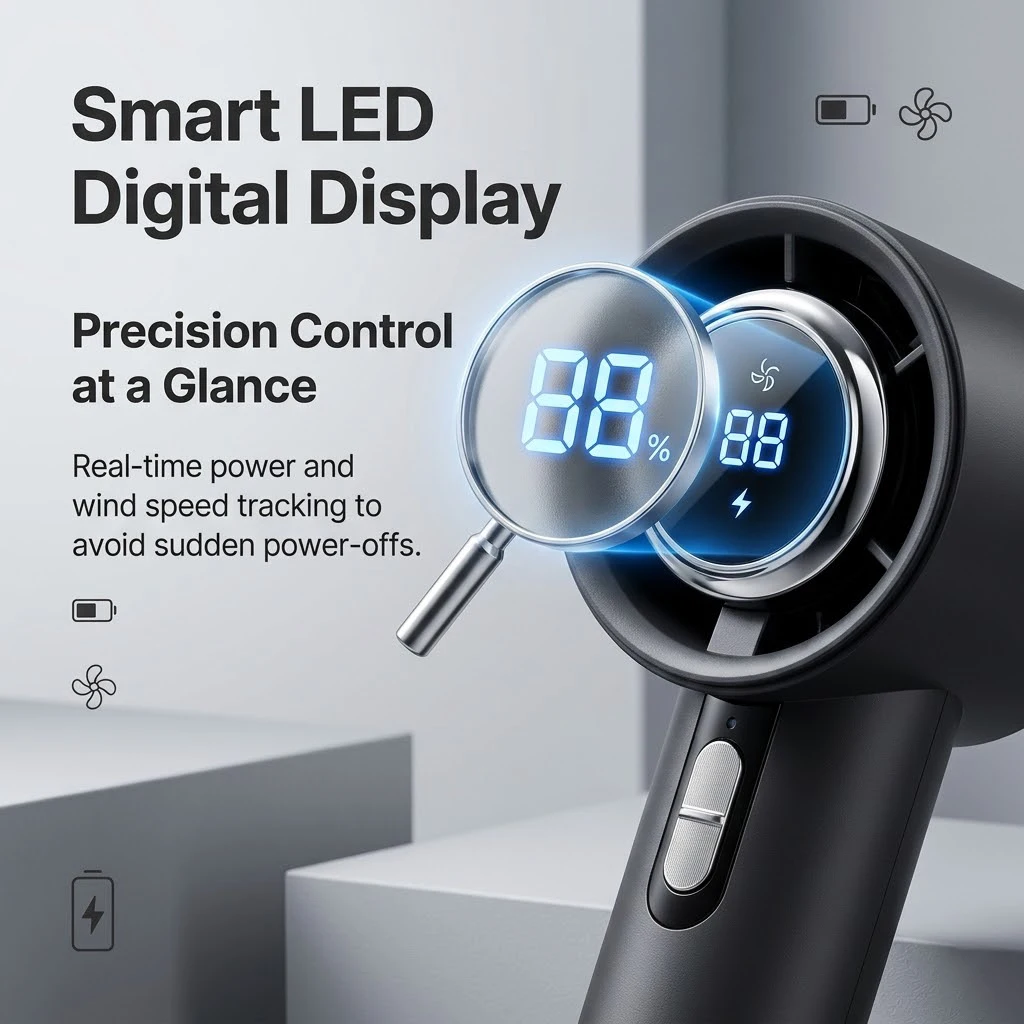 GMOX Portable Mini Handheld Fan with LED Display & Flashlight, 100 Speed Levels, 2000mAh USB Rechargeable Battery