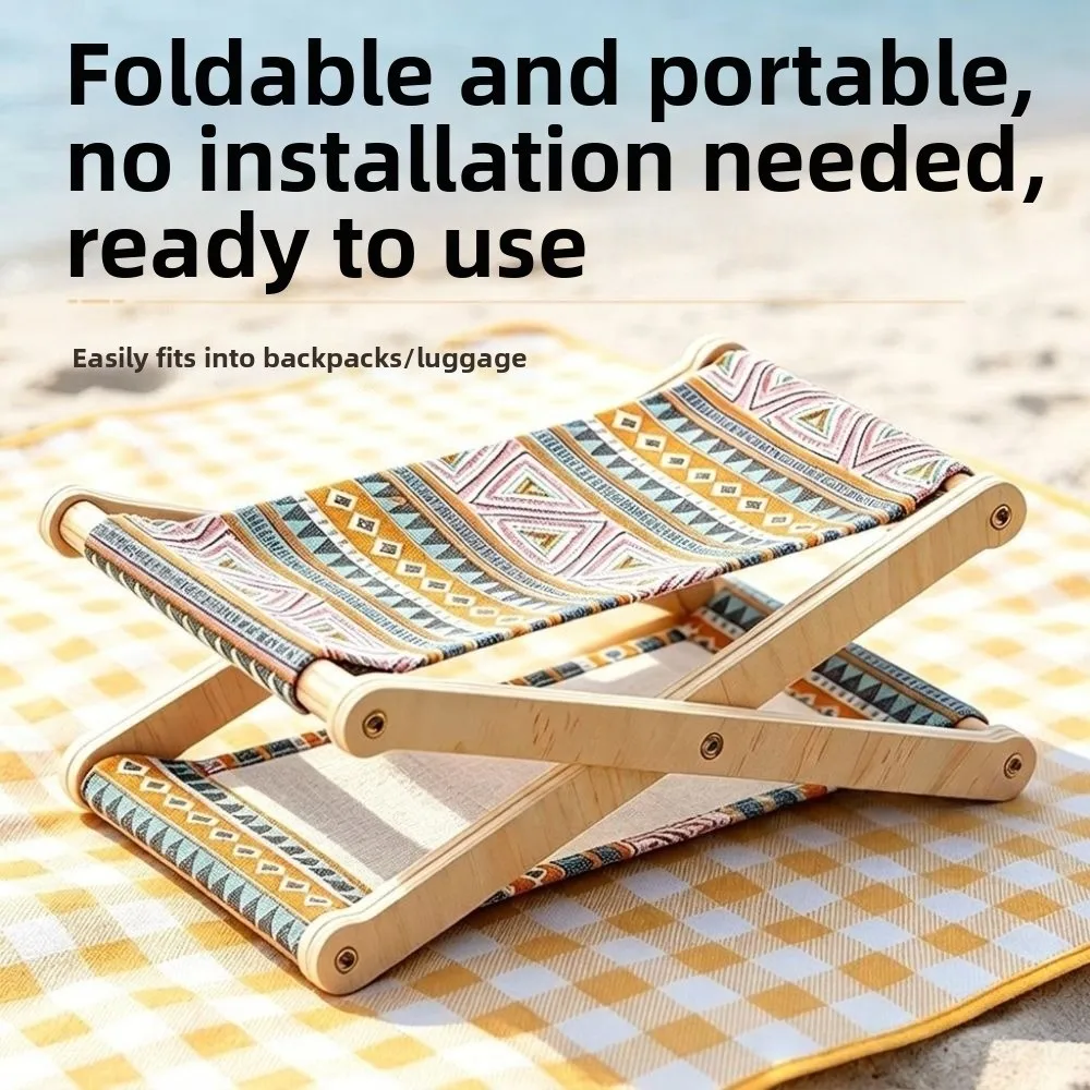 Compact Folding Wooden Beach Pillow Adjustable Height UV Resistant Canvas Lounge Headrest Sunbathing Ergonomic
