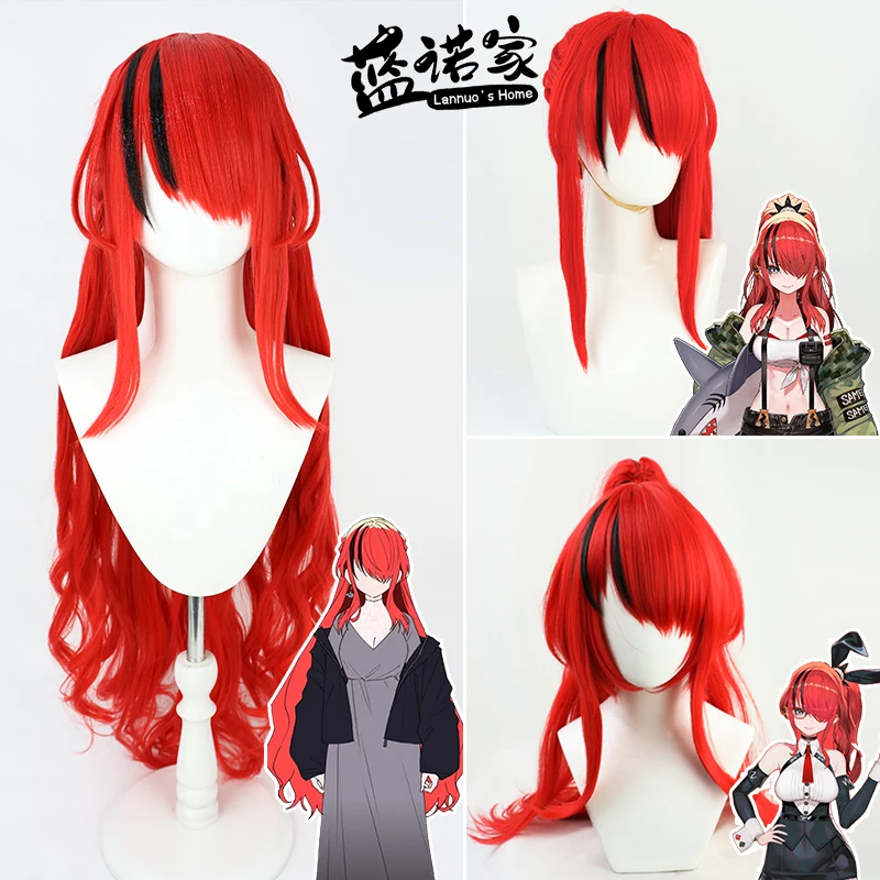 Lain Paterson Cosplay Wig Virtual Youtuber LIVE NIJISANJI Red Long Curly Ponytail Synthetic Hair Idol Girls Headwear