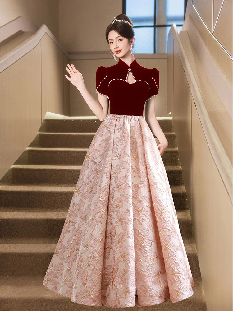 

Ele Red Wedding Dr Women's Evening Gown Engagement Par Celebration Chinese New Sle Light Luxury Bridal Dr