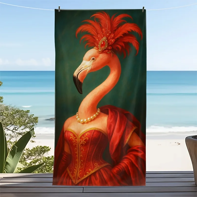 Elegant flamingo pearl necklace polyester microfiber beach towel is highly absorbent, suitable for swimming and beach outings