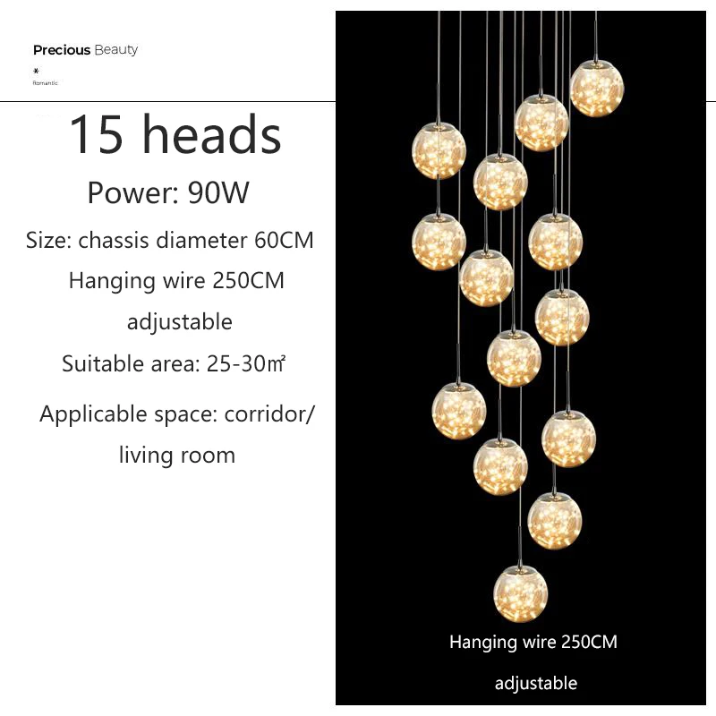 SANDYHA Moderne LED Kronleuchter Glaskugel Dimmbar 3