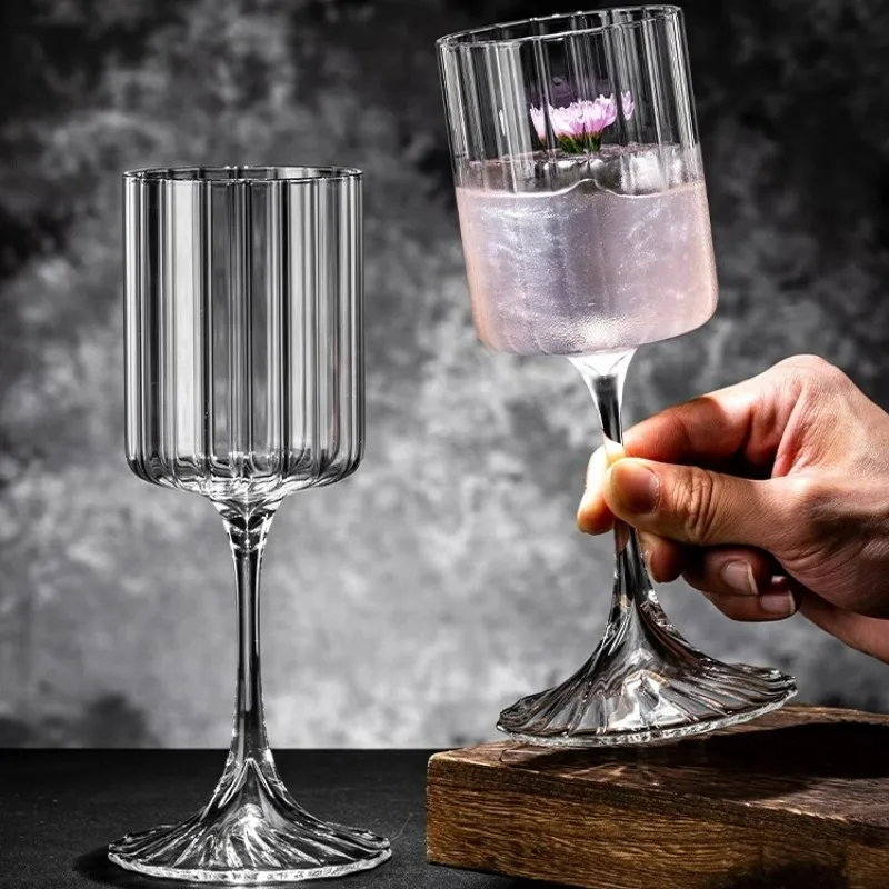 Simple Striped Cocktail Glasses Cups Glass Goblet Creative Red Wine Glass Cup Atmospheric Champagne Glass Cups Bar Kitchen Tools