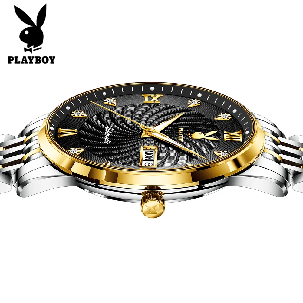 PLAYBOY Ultra Thin Dial Man Watch Stainless Steel Automatic Mechanical Luxury Watches for Men High Quality Men\'s Wrist Watches