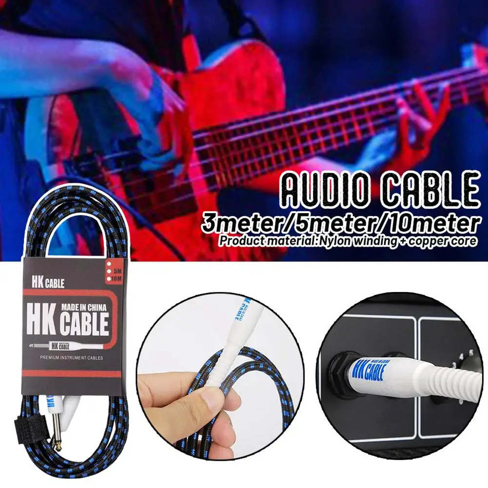 Cable de conexión de pedales de efectos de guitarra eléctrica, 5M/10M, ruido blindado de bajo, No conector de 6,35mm, Cable de Metal, accesorios para guitarra Q3B4