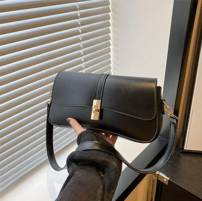 Wholesale Minimalist Shoulder Bag Handbag for Women Lightweight PU Detachable Strap with Lock Closure Daily Commute
