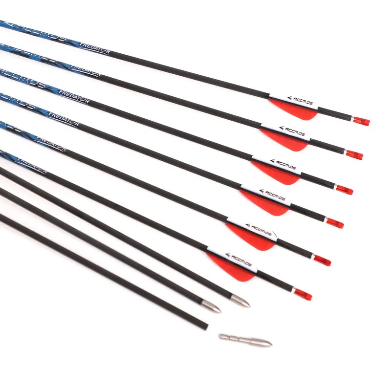 Pure Carbon Arrow for Recurve Bow or Compound Bow Shooting, Spine300, 350, 400, 500, 600, 700, 800, 900, 1000, ID4.2mm, 6-12 Pcs